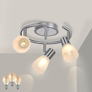 Subzonal-Plafonnier Led 3 Spot Orientables Verre Avec Ampoules E14 4w 400lm Blanc Chaud, Luminaires Int&eacute;rieur Pour Cuisine, Salle De Bain,Couloir, Non Dimmable - Neuf