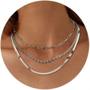 3 Pcs Collier Pour Femme R&eacute;glable Acier Inoxydable Ras Du Cou Empilable Perle Boho Chaine Or Argent Fantaisie Pour Femmes Filles, As - Neuf