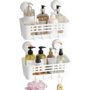 Panier de Douche &agrave; Ventouses Murale, 26,3 cm Etagere Douche sans Percage, Porte Salle de Bain Amovible en Plastique pour Les Gel Shampooing, Gel Nettoyant pour Le Visage&iquest; Blanc, 2 Paquets - Neuf