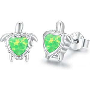 Chenquansarl-Boucles D'oreilles Tortue En Argent Sterling 925 Avec Opale Tortue - Hypoallerg&eacute;niques - Bijou Oc&eacute;an - Cadeau De Saint-Valentin Pour Femme Et Fille, Extra, Argent, Opale - Neuf