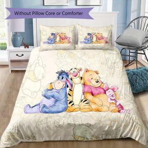 Parure De Lit Imprimee Winnie L'ourson Friends - Polyester, Fermeture Éclair, Couette Toutes Saisons Pour La Decoration De La Chambre, Cadeau Idéal Pour Noël Ou Un Anniversaire (1 - Neuf