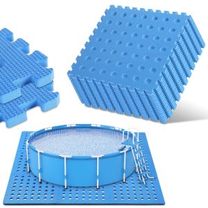 Dalles puzzle mousse EVA bleu 40x40cm 18 pi&egrave;ces tapis de piscine antid&eacute;rapant pour piscine et espace ext&eacute;rieur - Neuf
