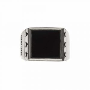 Chevalière Homme Étoiles Onyx Argent - Neuf