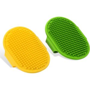 (Vert Jaunâtre) Lot De 2 Brosses De Bain En Caoutchouc De Silicone Avec Sangle Réglable Brosse De Douche Pour Animaux De Compagnie Brosse De Massage Pour Chiots - Neuf
