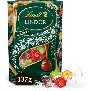 Cornet Lindor Festive Ribbon Edition-Assorted Milk Chocolates,White,Double Chocolate And Pistachios-Fondant Heart-Ideal For Christmas,337g - Neuf