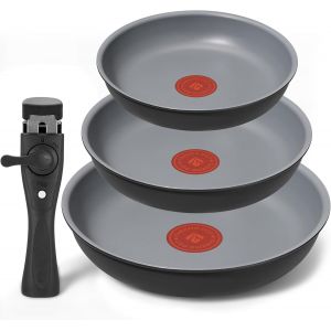 Jexnovashop-Lot De 3 Pi&egrave;ces, Poele Induction 20, 24, 28cm, Fonction Thermo-Signal, Rev&ecirc;tement Antiadh&eacute;sif Sans Pfoa, Poele Manche Amovible, Compatible Lave-Vaisselle, Id&eacute;ales Pour Le Camping - Neuf