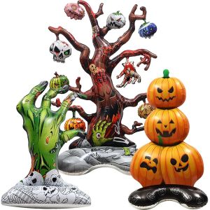 CAUC-3 Pcs Ballons d'Halloween, Ballon G&eacute;ant En Aluminium Citrouille, Ballon De Citrouille &agrave; Main d'Horreur d'Arbre Mort Pour La D&eacute;coration De F&ecirc;te - Neuf