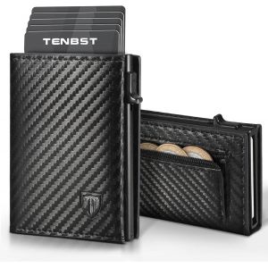 CAUC-Porte Carte | Portefeuille en Cuir Carbone Bloquant RFID | Etui Carte Bancaire Anti Piratage | Porte Monnaie avec Billets et Poche | Cadeau - Noir - Neuf