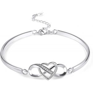 Meimie-Bracelet Femme Or/Argent En C?Ur Infini,Bracelets Réglables Acier Inoxydable,Plaqué En Or 14 Carats,Bracelet D'amour,Bijoux Cadeaux Pour Femmes,Filles - Neuf