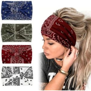 Bandeau Cheveux Femme Large &Eacute;lastique,4 Pi&egrave;ces,Bandeau Cheveux Femme Boho Bandeaux,Cheveux &Agrave; Noeuds Torsad&eacute;s,Accessoires Headband Cheveux Femme Yoga Sport - Neuf