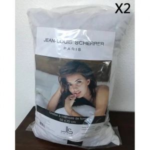 Lot 2 Oreillers &Agrave; M&eacute;moire De Forme Jean Louis Scherrer 50x70cm - Blanc - Synth&eacute;tique - Chambre - Rectangulaire - Neuf