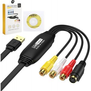 MEVRONISSHOP-Convertisseur VHS vers num&eacute;rique USB 2.0, Carte de Capture vid&eacute;o USB 2.0 Audio vid&eacute;o Appareil Vieux VHS Mini DV Hi8 DVD VCR vers convertisseur num&eacute;rique pour Mac PC Compatible Windows - Neuf