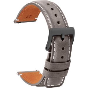 KAL-Montre Bracelets Cuir 20Mm - Remplacement Bracelets De Montre D&eacute;gagement Rapide Noir Doux Sport Pour Hommes Dames - Bracelets Montres Intelligentes Fermoir Boucle Argent&eacute;e - 18Mm 20Mm 22Mm - Neuf