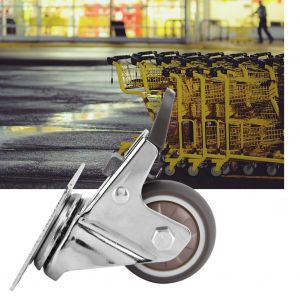 Lot de 4 roulettes a vis en metal chrome leger de 5 cm avec frein pour chariot - Neuf