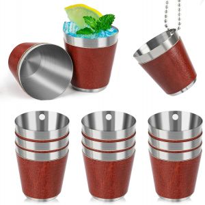 Ytfhg-Lot De 12 Gobelets À Shot En Métal À Suspendre - En Acier Inoxydable - Avec Chaîne - 30 Ml - Marron - Pour Mariage, Enterrement De Vie De Jeune Fille, Carnaval, Dégustation De Vin - Neuf