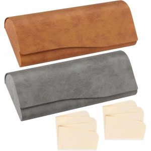 Fdjhy-2 Pièces Étui Lunettes Rigide En Cuir Synthétique, Portable Boite Lunettes Rigide Fermeture Magnétique, Avec Chiffon En Microfibre, Pour Femmes Hommes Soleil Lecture - Neuf