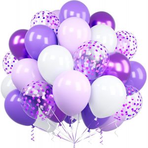 KALANKA-Ballons Violet et Blanc, 60 Pièces 12 Pouces Métallisé Chrome Violet Foncé Confettis Latex Hélium Ballon avec Ruban pour Garçons Enfant Fête Anniversaire Baby Shower Mariage Baptême Décoratio - Neuf