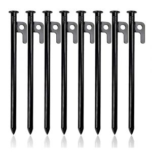 Heavy Duty Piquets De Tente (8 Pc), En Acier Forgé, De Piquets, De 30 Cm De Camping Enjeux Avec Crochet, Sol Dur, La Sécurisation Des Clous Pour Tente, Bâche, Plage, Jardin, - Neuf