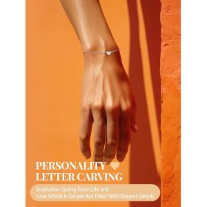 Cmjaagur-Bracelet Lettre Initiale Argent Femme 925 Chaine Poignet Fille 16 Cm Pendentif Coeur Graver Réglable Gourmette Main Alphabet Enfant Jeune Cadeau Maman Soeur Copine Adolescente Anniv[M2589] - Neuf