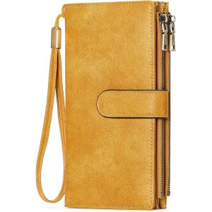 CAUC-Portefeuille pour femme avec blocage RFID, grande capacit&eacute;, sac &agrave; main long pour femme avec dragonne amovible, plusieurs emplacements pour cartes, fermeture &eacute;clair, porte-monnaie en cuir pour - Neuf