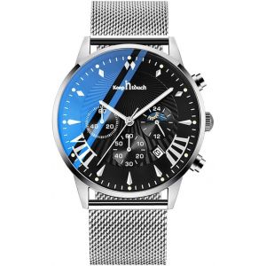Montre-Bracelet Pour Homme,Montre &Agrave; Quartz &Eacute;tanche Multifonctions,Cadran En Verre &Agrave; Effet Sp&eacute;cial Blu-Ray,Entreprise Montre,Avec Chronographe Et Calendrier,Bracelet En Acier Inoxydable.[J1012] - Neuf