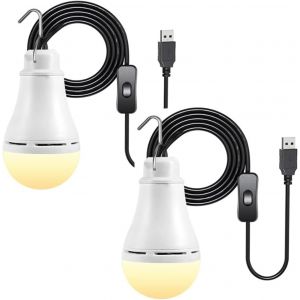 Kalanka-Lot De 2 Usb Ampoules Led 5w Blanc Lampe De Camping Avec Interrupteur Usb Portable Ampoules Lampe Pour Randonn&iquest;&iquest;E P&iquest;&ordm;che Urgence (Blanc Chaud) - Neuf