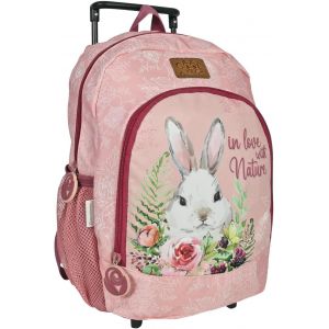 Sac a Dos Ecole Maternelle avec Chariot Détachable-Petite Cartable Rose avec Roues Roulettes Amovibles pour Fille Léger-Sac de Voyage Enfant Imprimé Lapin Fleurs-36x25x15 cm (Lapin) - Neuf