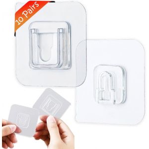 Crochet Adhesif Mural,Lot de 20 Crochets Adhésifs Double Face 15kg (Max),Crochet Adhésif Transparents pour les Toilettes,le Salon,le Kithchen,Suspendre la Prise,les Cadres Photo,les Routeurs - Neuf