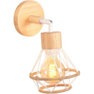 ERYI-Lot De 2 Appliques Murales Interieur Vintages Industrielles Plafonniers Luminaires E27 En Métal Lampe Murale Industrielles Rétro Réglable 180° Éclairage Mural Cuisine Salon (B-Bois-1) - Neuf