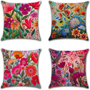 Tianyi-Lot De 4 Housses De Coussin 45x45cm Housse De Coussin Rose Fleur Papillon Coussin Decoratif Coussin Canape En Lin Coussin Exterieur Pour Salon Chambre Cour Jardin Voiture Maison Deco Automne - Neuf