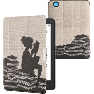 &Eacute;tui Compatible Avec Kobo Aura Edition 2 Coque - &Eacute;tui &Agrave; Rabat Magn&eacute;tique Tablette Ereader Similicuir - Noir-Beige[Kin911140] - Neuf