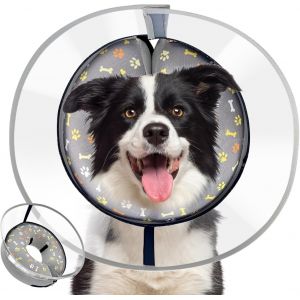 Collier Gonflable &Agrave; C&ocirc;ne Pour Chien, Collier De R&eacute;cup&eacute;ration Souple Pour Chien 2 En 1 Avec Bouclier D&eacute;tachable Anti-L&eacute;chage Am&eacute;lior&eacute; (Gris, M) - Neuf