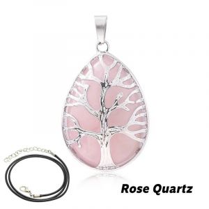 Pendentif Arbre De Vie En Pierre De 7 Chakras, Colliers En Forme De Goutte D'eau Naturelle, Cristal Rose, Quartz Rose, Am&eacute;thyste, Lapis Lazuli, ?il De Tigre, Cadeaux-5.5-6mm-Rose Quartz - Neuf