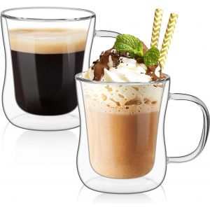 Lot De 2 Tasses &Agrave; Caf&eacute; &Agrave; Double Paroi De 350 Ml Avec Poign&eacute;e - Neuf