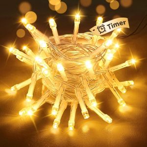 JGD-Guirlande lumineuse à piles avec minuteur - 2 modes - 3 m - 30 LED - Petite guirlande lumineuse d'intérieur - Étanche - Pour Noël, chambre, fête, mariage, jardin, Halloween - Blanc chaud - Neuf