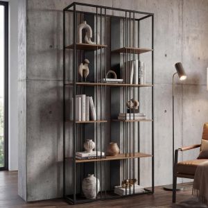 &Eacute;tag&egrave;re HWC-P12, biblioth&egrave;que haute, m&eacute;tal industriel m&eacute;lamin&eacute; certifi&eacute; MVG 180 x 80 x 31 cmnoir, marron - Neuf