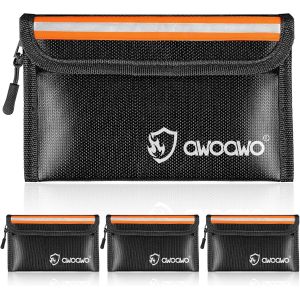 5 x 8 Inch 4 Piece Fire Retardant Security Money Pouch-Protection with Reflective Strip and Zip,Fireproof Money Bag for Cash,Documents and Passports-Black - Neuf