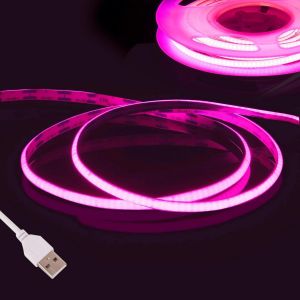 Rose Ruban Led Cob 3m,Dc5v Usb Bande Led Chambre,480led/M 2.7mm Fancy Led Tv Kit,Cri90+ Flexible Lumiere Bandeau Led Gaming,Adhésif Reglette Led Pour Cuisine,Armoire,Miroir,Fête Diy Decor - Neuf