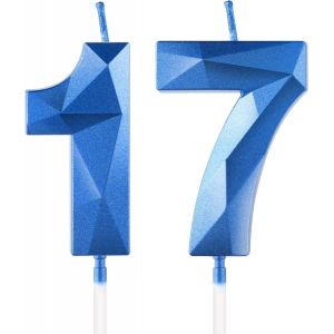 Sansh-Bleu Profond Bougies D'anniversaire En Forme De Chiffre 17, 3d Bougies Bleu Profond Décoration De Gâteau,Décoration De Gâteau Pour Fête D'anniversaire, Mariage,Bougie D'anniversaire Pour Gâteau - Neuf