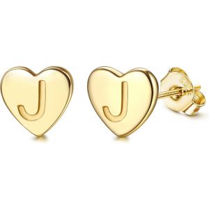 Kal-Boucles D'oreilles En Argent 925 Pour Femme Boucles D'oreilles Initiale, Lettre Boucles D'oreilles Enfants Filles, Boucles D'oreilles Coeur Or/Argent, Cadeaux Pour Filles Enfant - Neuf
