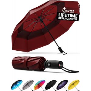 Windproof Travel Umbrellas For Rain - Easy Auto Open Close, Durable & Compact Umbrella, Strong Fiberglass Frame, Waterproof Canopy - Backpack, Purse, Portable Umbrella For Travel - Neuf