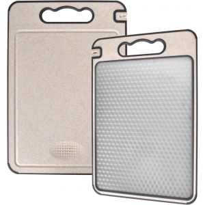 Planche &Agrave; D&eacute;couper Double Face En Acier Inoxydable 304 Et Paille De Bl&eacute;,R&eacute;sistante Aux Rayures,Antid&eacute;rapante,Sans Bpa,Robuste Et Durable,Compatible Lave-Vaisselle Pour Viande Et L&eacute;gumes(36.5x 25cm) - Neuf