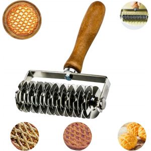 Jexnovashop-Rouleau &Agrave; Losange Patisserie, 13,3x20,5cm Pizza Lattice Cutter Roller En Acier Inoxydable, Rouleau &Agrave; Croisillons Avec Manche En Bois, Rouleau De Treillis Patisserie Pour Biscuits, Pain, T - Neuf