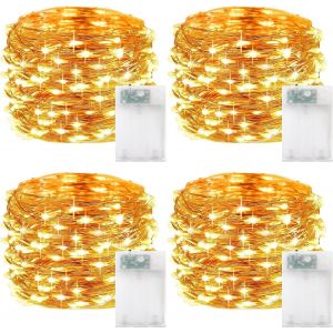 TRAHOO-Lot de 4 guirlandes lumineuses LED &agrave; piles, 5 m, 50 LED, guirlande lumineuse en fil de cuivre, guirlande lumineuse de No&euml;l, guirlande lumineuse DIY pour l'ext&eacute;rieur, l'int&eacute;rieur et - Neuf