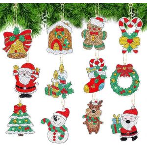 Ayuhr-Diamond Painting Portes-Clés, 12pcs 5d Diy Peinture Diamant Portes-Clés Pendentif, Noël Diamond Art Keychain Pendentif Pour Sac À Dos Sac À Main Décoration, Cadeau De Garçon Filles - Neuf