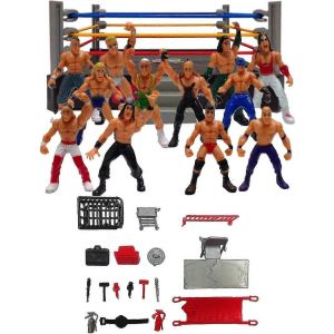 Mini figurines de catch, jouets de guerriers lutteurs avec anneau carre et accessoires, figurines de combat miniatures amusantes, cadeau pour garcons - Neuf