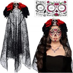 Kalanka-Halloween Jour Des Morts Bandeau, Serre Tete Fleur Halloween Araignée Mexicains Crâne Rouge Rose Serre-Tete, Pour Fête Deguisement Maquillage Carnaval Accessoire - Neuf
