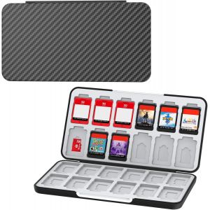 Kal-Étui Pour Carte De Jeu Pour Nintendo Switch 2/Switch Oled&lite,Étui Pour Carte Mémoire En Fibre De Carbone Avec 24 Emplacements Pour Cartes De Jeu Et 24 Emplacements Pour Cartes Micro Sd - Neuf