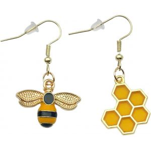 Kal-Boucles D'oreilles Asymétriques Abeilles Ruche Émaillées - Bijoux Animaux Originaux Cadeaux Pour Amies - Neuf