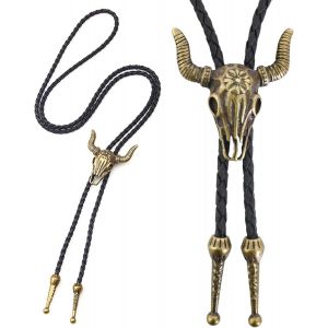 Meimie-Cravate En Cuir Cravate Crâne De Vache Collier Bolo Accessoires De Costume D'halloween Pour Homme Réglable Cravate Rodéos Occidentaux Couleur Cuivre,39 Pouces - Neuf